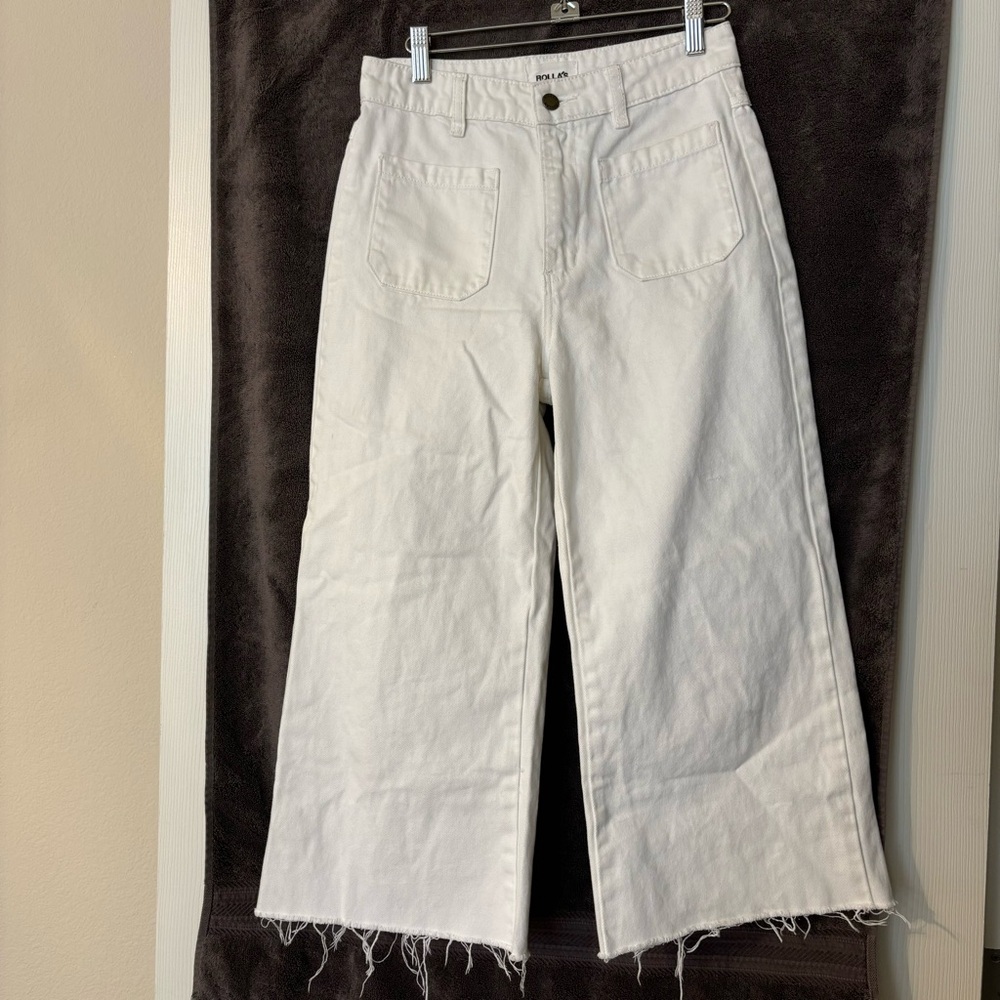 ROLLA'S White Wide Leg Flare Jeans with Cropped Hem